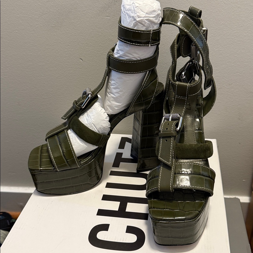 Schutz Olive Green Platform Sandals